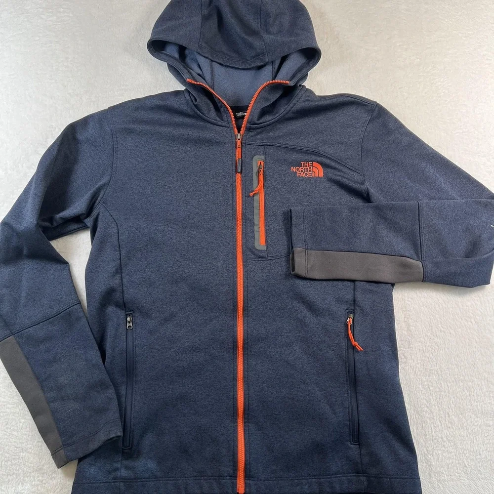 The North Face Jacket Mens Medium Blue Hooded Full Zip Softshell Lined Hiking
